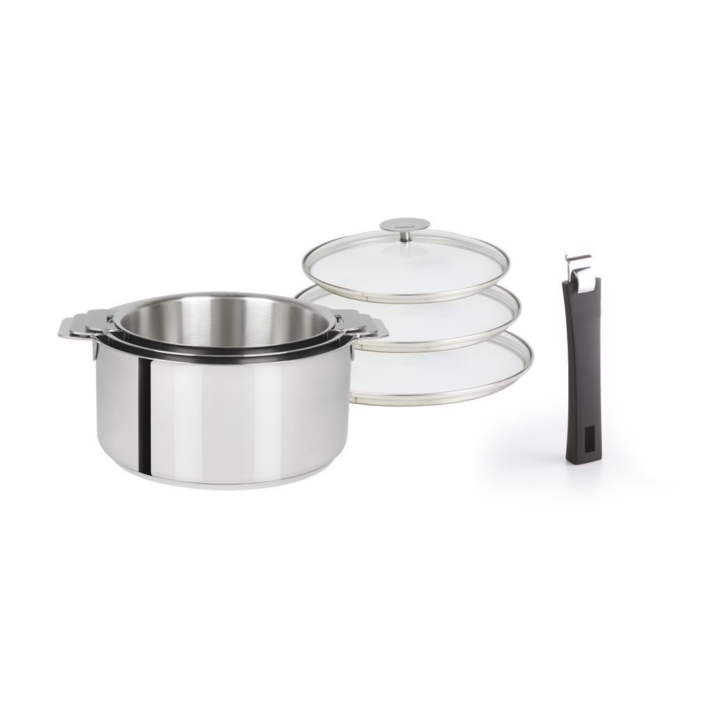 Série de 3 casseroles Mutine + poignée noire + 3 couvercles - Visuel 0